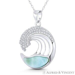 Sea wave Surfer Lab-Created Chalcedony CZ Crystal Pendant in 925 Sterling Silver